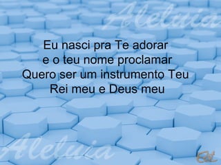 Eu nasci pra Te adorar
e o teu nome proclamar
Quero ser um instrumento Teu
Rei meu e Deus meu

 