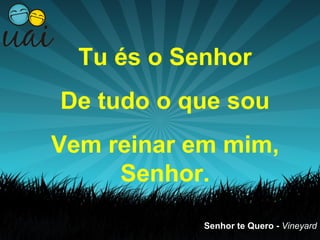 Tu és o Senhor
De tudo o que sou
Vem reinar em mim,
     Senhor.
            Senhor te Quero - Vineyard
 