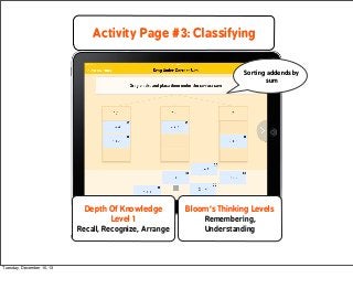 Activity Page #3: Classifying
Sorting addends by
sum

Depth Of Knowledge
Level 1
Recall, Recognize, Arrange

Tuesday, Dece...