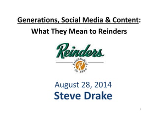 Generations, Social Media & Content: 
What They Mean to Reinders 
August 28, 2014 
Steve Drake 
1 
 