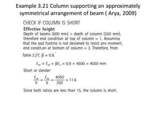 Example 3.21 Column supporting an approximately
symmetrical arrangement of beam ( Arya, 2009)
 