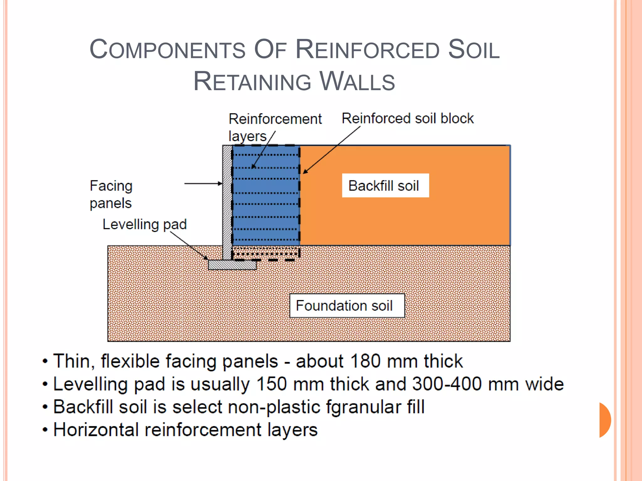 COMPONENTS OF REINFORCED SOIL
RETAINING WALLS
15
 