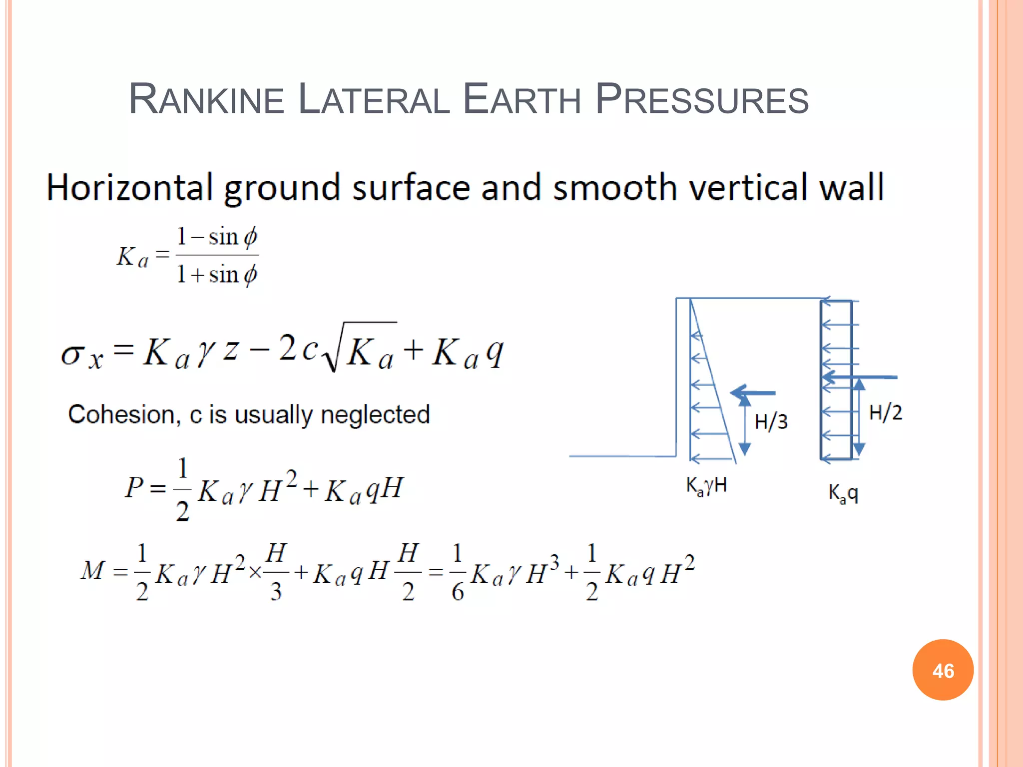 RANKINE LATERAL EARTH PRESSURES
46
 