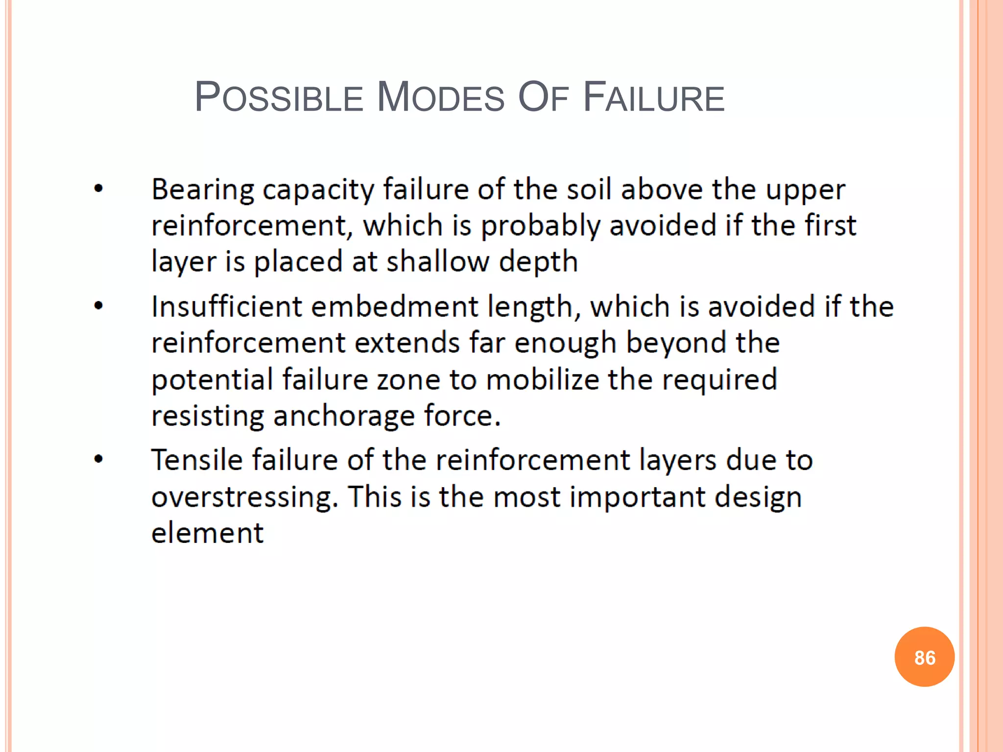 POSSIBLE MODES OF FAILURE
86
 