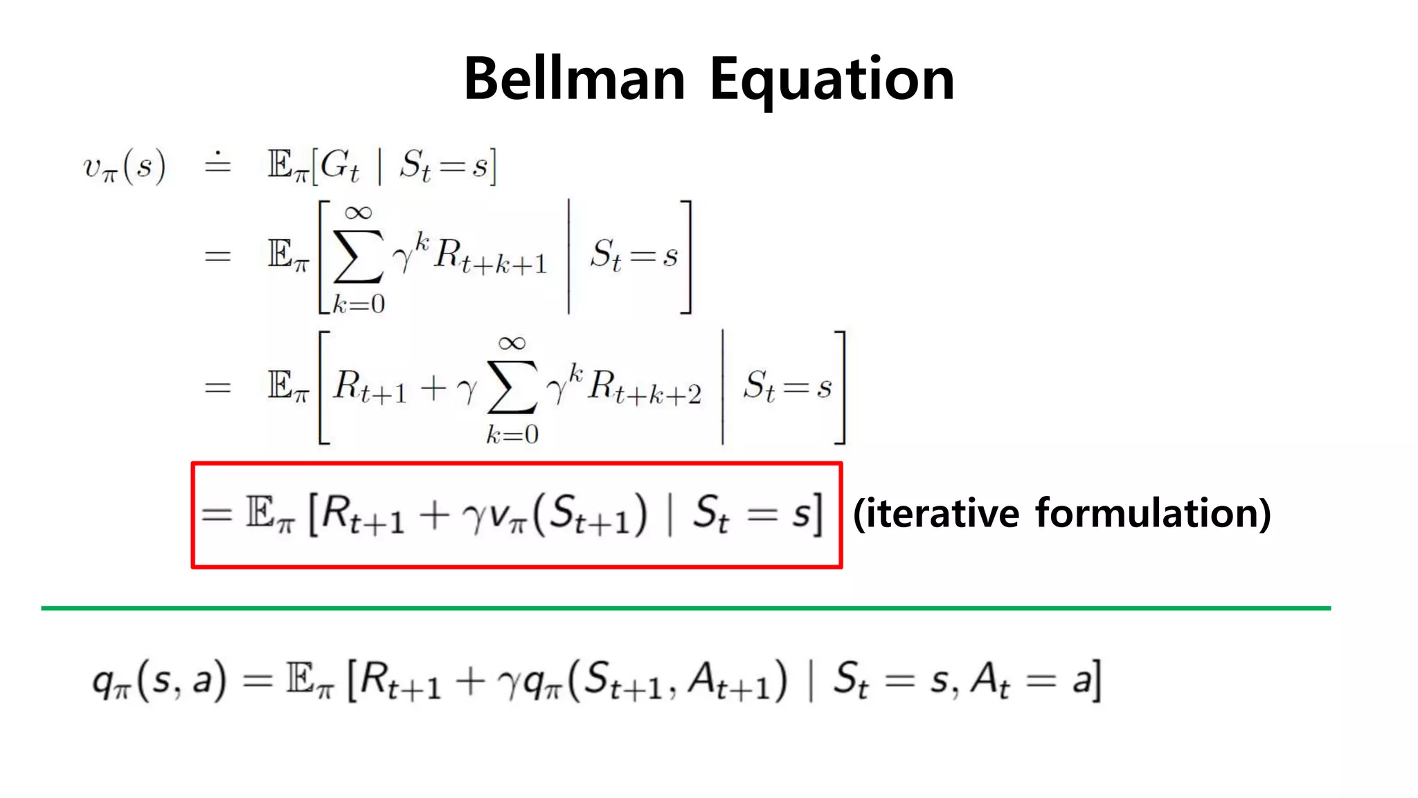 Bellman Equation
(iterative formulation)
 
