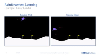 Reinforcement Learning
11/12/18 Reinforcement Learning - learning from experience like a human41
Example: Lunar Lander
Random Walk Training phase
 
