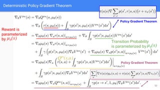 Deterministic Policy Gradient Theorem
Policy Gradient Theorem
Transition Probability
is parameterized by
Policy Gradient Theorem
53
Reward is
parameterized
by
 
