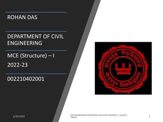 ROHAN DAS
DEPARTMENT OF CIVIL
ENGINEERING
MCE (Structure) – I
2022-23
002210402001
 