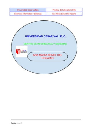 Universidad Cesar Vallejo Practica de Laboratorio S05 
Centro de Informatica y Sistemas Ana Maria Benel Del Rosario 
Pagina -----> 1 
 