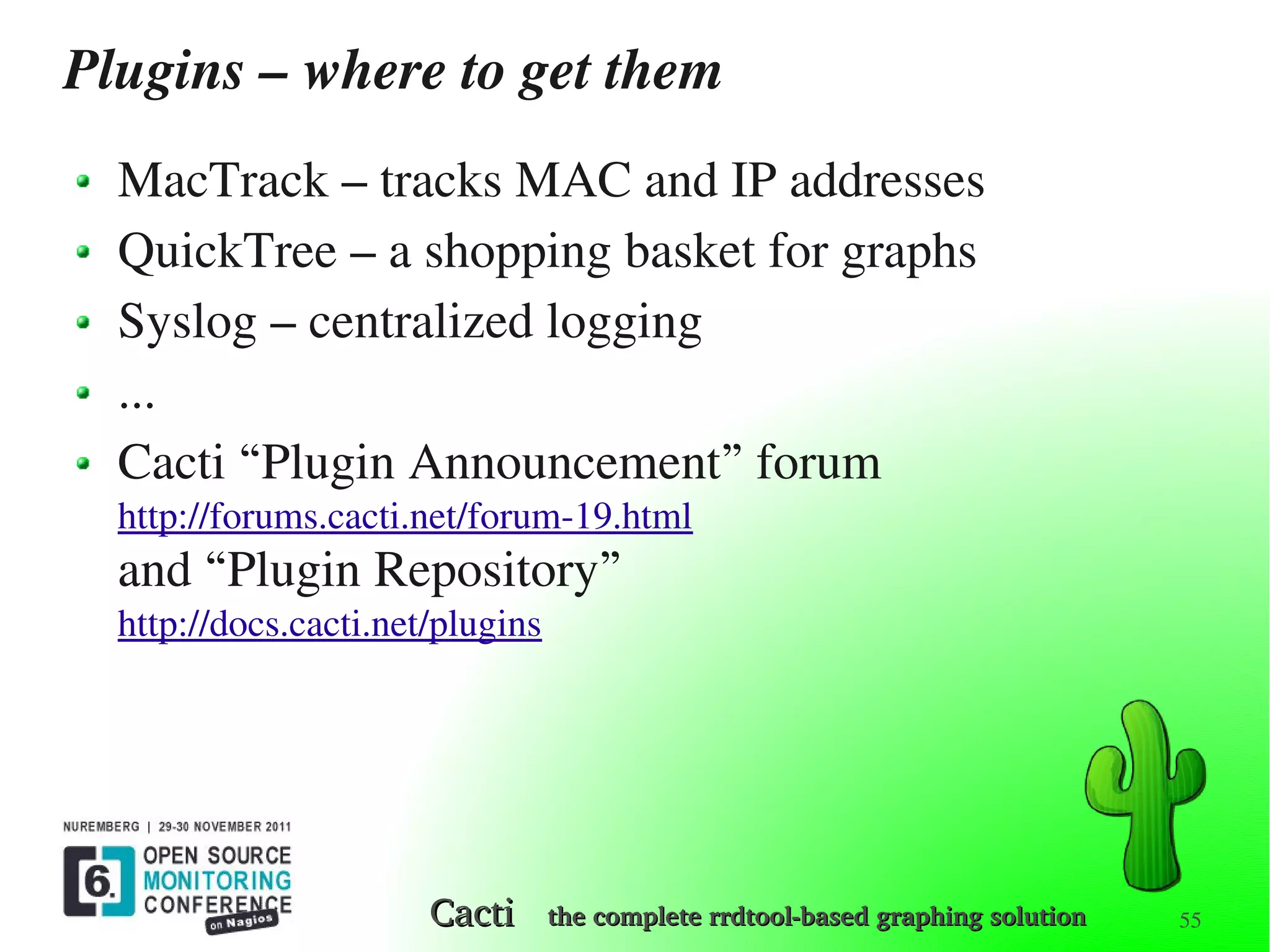 OSMC 2011 | Cacti Graphing Solution by Reinhard Scheck | PDF