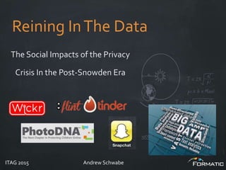 Reining InThe Data
The Social Impacts of the Privacy
Crisis In the Post-Snowden Era
ITAG 2015 Andrew Schwabe
 