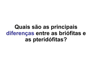 Quais são as principais  diferenças  entre as briófitas e as pteridófitas? 