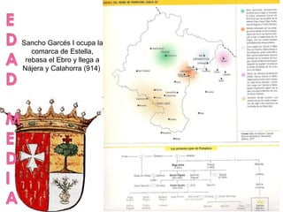 Orígenes del Reino de Pamplona Sancho Garcés I ocupa la comarca de Estella, rebasa el Ebro y llega a Nájera y Calahorra (914)  