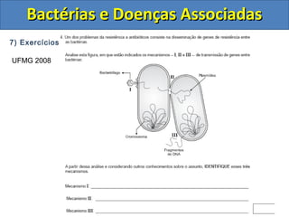 7) Exercícios
Bactérias e Doenças AssociadasBactérias e Doenças Associadas
UFMG 2008
 
