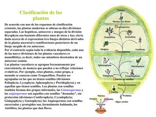 Clasificación de las plantas De acuerdo con uno de los esquemas de clasificación existente, las plantas modernas se ubican...