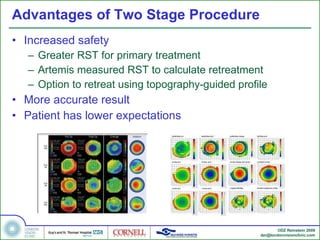 Advantages of Two Stage Procedure Increased safety Greater RST for primary treatment Artemis measured RST to calculate retreatment Option to retreat using topography-guided profile More accurate result Patient has lower expectations 