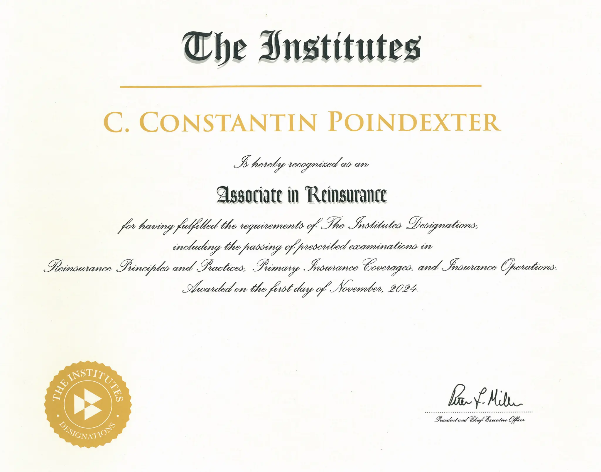 Associate in Reinsurance, The Institutes