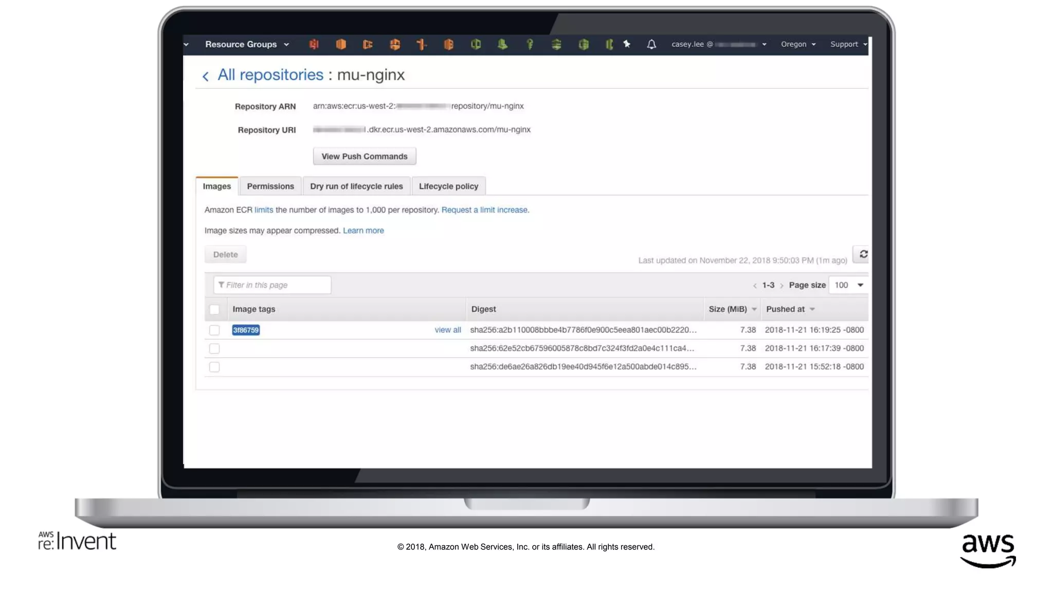 © 2018, Amazon Web Services, Inc. or its affiliates. All rights reserved.
ECR console
 