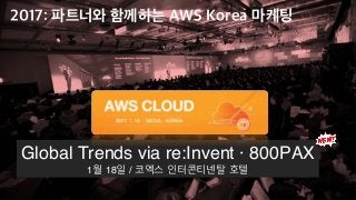 AWS Summit Seoul 2017 - Event Overview
AWS Summit Seoul 2017 will be held in Seoul on Apr 19-20, 2017
92 Sessions (includi...
