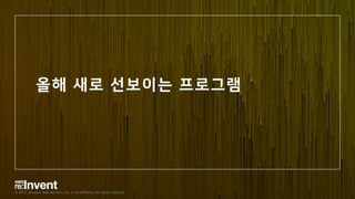 © 2017, Amazon Web Services, Inc. or its Affiliates. All rights reserved.
올해 새로 선보이는 프로그램
 