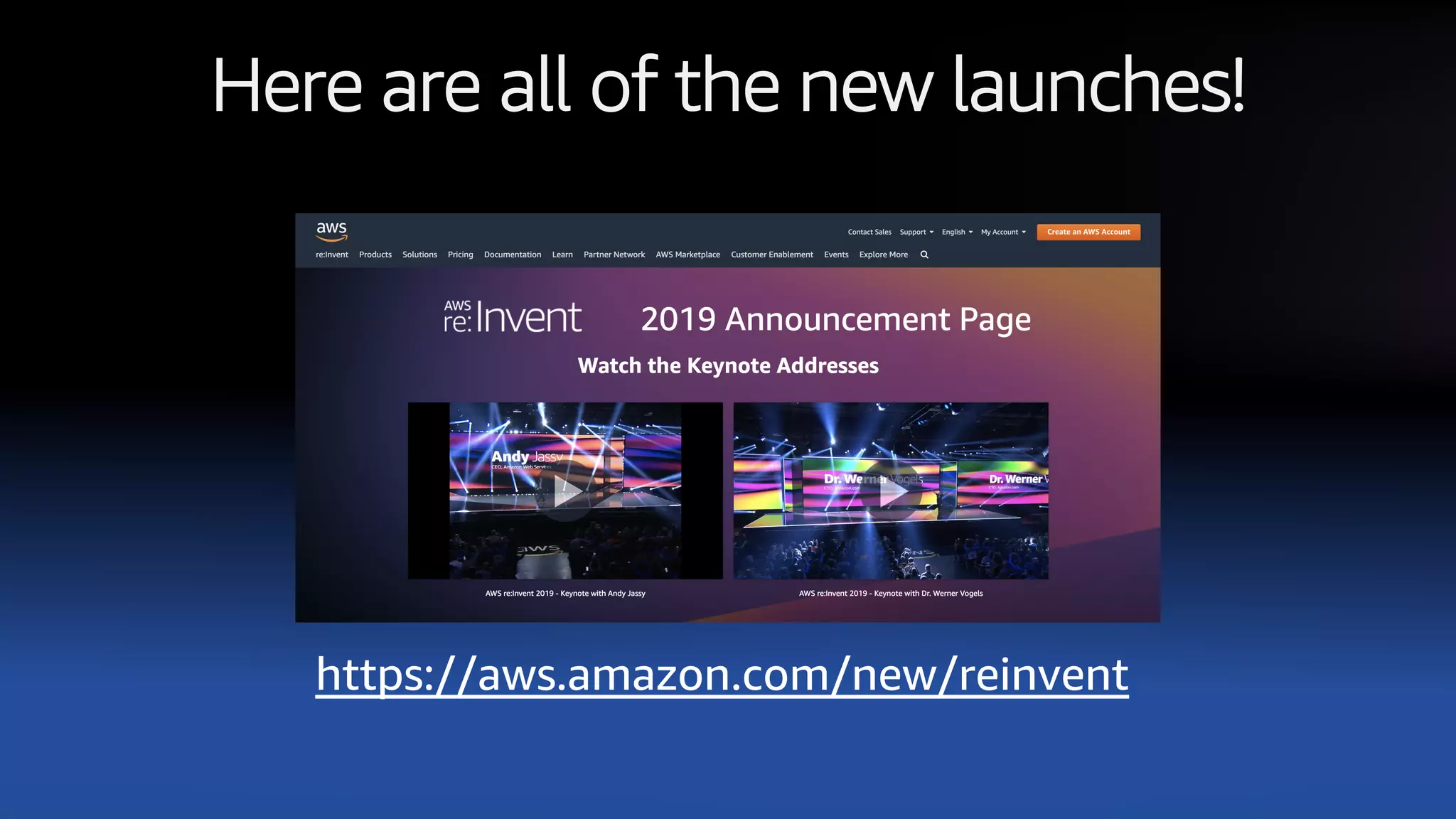 Here are all of the new launches!
https://aws.amazon.com/new/reinvent
 