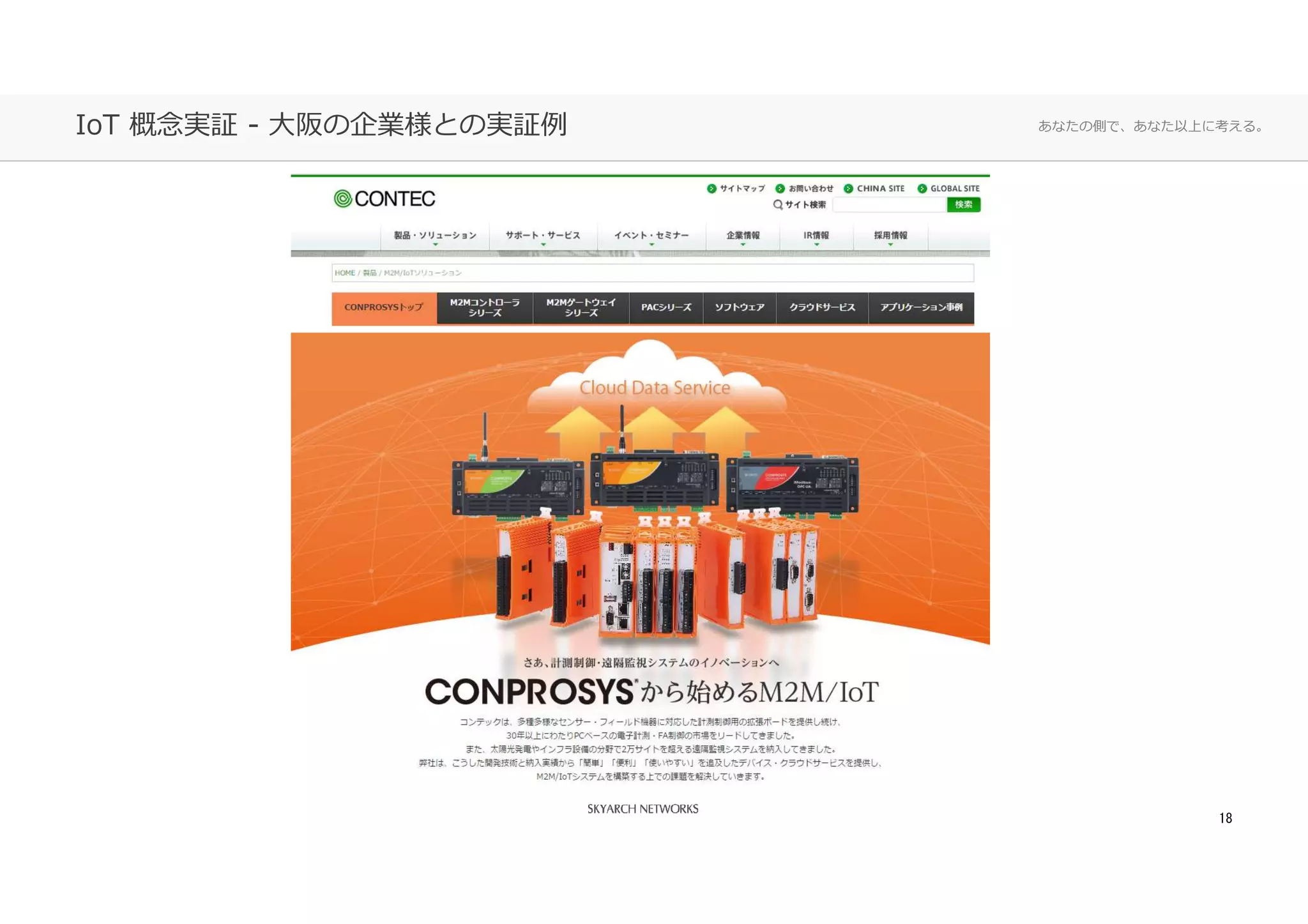 あなたの側で、あなた以上に考える。IoT 概念実証 - ⼤阪の企業様との実証例
18
 