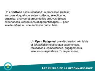 LES OUTILS DE LA RECONNAISSANCE
21
Badge = image + métadonnées
 