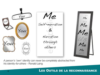 DE LA RECONNAISSANCE
43
Dialogue
Inconditionnellement
Réflexion
Observation
Comment
?…
Tests
Reconnaitre
 