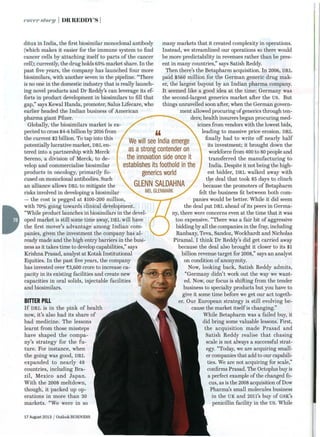 Pcn Reddy Reinventing Dr Reddys Outlook Business Aug 2013 | PDF
