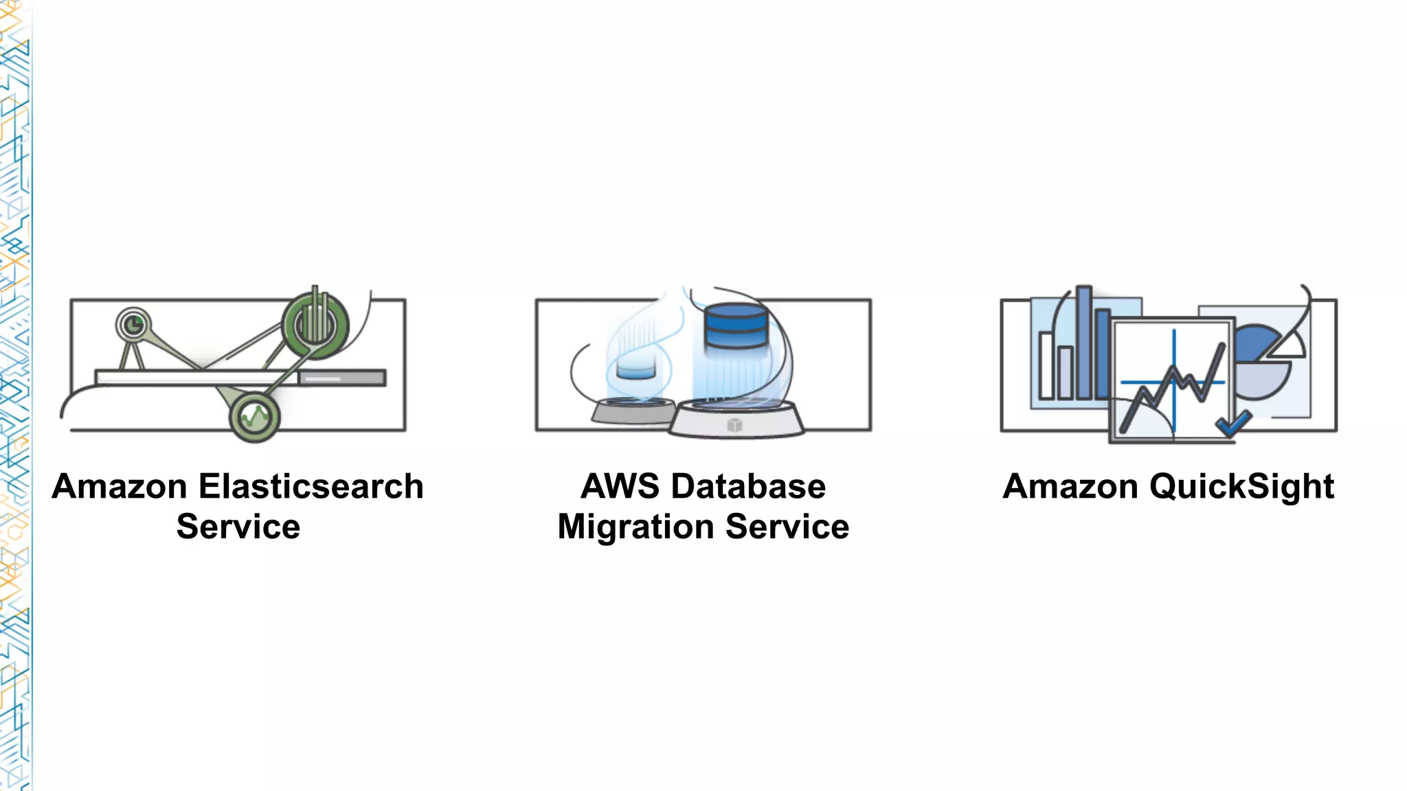 Amazon Elasticsearch
Service
Amazon QuickSightAWS Database
Migration Service
 