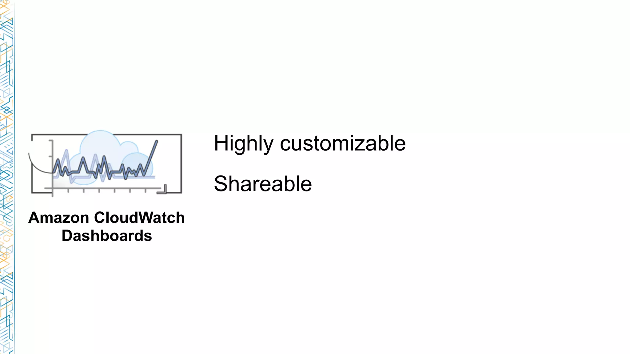 Highly customizable
Shareable
Amazon CloudWatch
Dashboards
 
