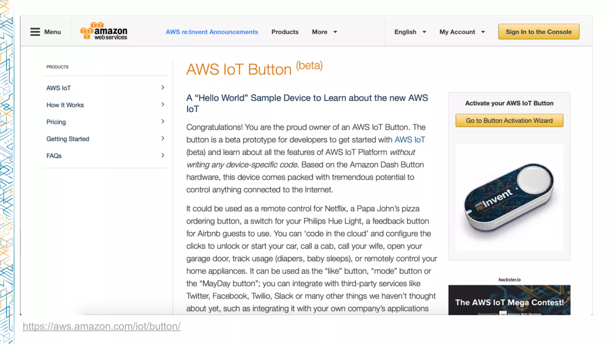 https://aws.amazon.com/iot/button/
 