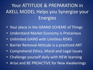 Your ATTITUDE & PREPARATION in AXELL MODEL Helps you Synergize your Energies <br />Your place in the GRAND SCHEME of Thing...
