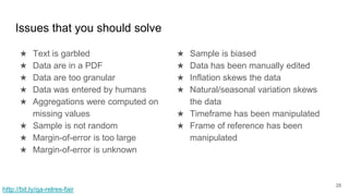 Issues that you should solve
★ Text is garbled
★ Data are in a PDF
★ Data are too granular
★ Data was entered by humans
★ ...