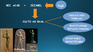 REI ACAB JEZABEL+ Pagã
CULTO AO BAAL
IDOLOS NOS
TEMPLOS
INSTITUINDO
RITUAIS PAGÃOS
AFASTANDO
MONOTEÍSMO
 