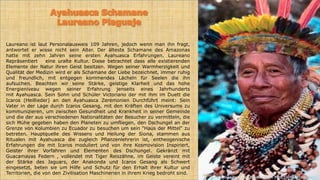 Laureano ist laut Personalausweis 109 Jahren, jedoch wenn man ihn fragt,
antwortet er wisse nicht sein Alter. Der älteste Schamane des Amazonas
hatte mit zehn Jahren seine ersten Ayahuasca Erfahrungen. Laureano
Repräsentiert eine uralte Kultur. Diese betrachtet dass alle existierenden
Elemente der Natur ihren Geist besitzen. Wegen seiner Warmherzigkeit und
Qualität der Medizin wird er als Schamane der Liebe bezeichnet, immer ruhig
und freundlich, mit entgegen kommendes Lächeln für Seelen die ihn
aufsuchen. Beachten wir seine Stärke, geistige Klarheit und das hohe
Energieniveau wegen seiner Erfahrung jenseits eines Jahrhunderts
mit Ayahuasca. Sein Sohn und Schüler Victoriano der mit ihm im Duett die
Icaros (Heillieder) an den Ayahuasca Zeremonien Durchführt meint: Sein
Vater in der Lage durch Icaros Gesang, mit den Kräften des Universums zu
kommunizieren, um zwischen Gesundheit und Krankheit in seiner Gemeinde
und die der aus verschiedenen Nationalitäten der Besucher zu vermitteln, die
sich Mühe gegeben haben den Planeten zu umfliegen, den Dschungel an der
Grenze von Kolumbien zu Ecuador zu besuchen um sein "Haus der Mittel" zu
betreten. Hauptquelle des Wissens und Heilung der Siona, stammen aus
Ritualen mit Ayahuasca die zugleich Pflanzenlehrerin ist, entheogenische
Erfahrungen die mit Icaros moduliert und von ihre Kosmovision Inspiriert,
Geister ihrer Vorfahren und Elementen des Dschungel. Gekränzt mit
Guacamayas Federn , vollendet mit Tiger Reiszähne, im Geiste vereint mit
der Stärke des Jaguars, der Anakonda und Icaros Gesang als Schwert
eingesetzt, beten sie um Hilfe und Schutz für den Erhalt ihrer Kultur und
Territorien, die von den Zivilisation Maschinerien in ihrem Krieg bedroht sind.
© Fundación Prometeo Producciones. Foto: Carlos Grisales
 