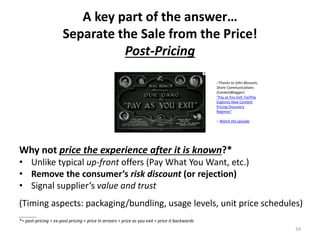 A key part of the answer…
Separate the Sale from the Price!
Post-Pricing
Why not price the experience after it is known?*
...