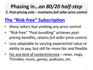 Phasing in…an 80/20 half-step
2. Post-pricing only – maintains full seller price control
The “Risk-free” Subscription
• Ma...