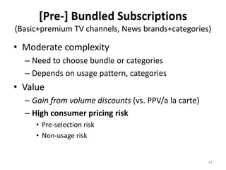 [Pre-] Bundled Subscriptions
(Basic+premium TV channels, News brands+categories)
• Moderate complexity
– Need to choose bu...