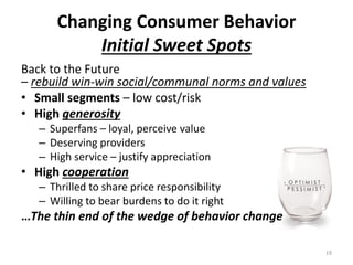 Changing Consumer Behavior
Initial Sweet Spots
Back to the Future
– rebuild win-win social/communal norms and values
• Sma...