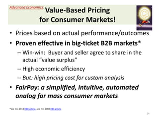 Value-Based Pricing
for Consumer Markets!
• Prices based on actual performance/outcomes
• Proven effective in big-ticket B...