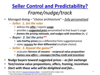 Seller Control and Predictability?
Frame/nudge/track
• Managed dialog – “choice architecture” – fully personalized
– Selle...