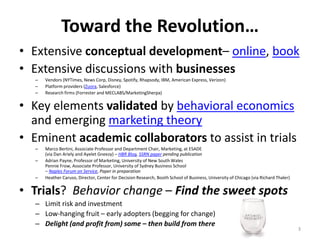 Toward the Revolution…
• Extensive conceptual development– online, book
• Extensive discussions with businesses
– Vendors ...