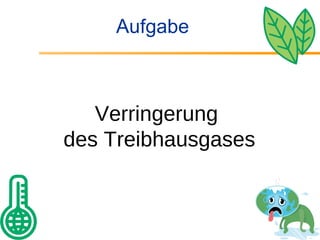 Aufgabe Verringerung  des Treibhausgases 
