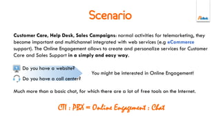 Agenda
1. At-a-glance
Scenario, Reason Why
2. Key Components
Agent Desktop, Web Foundry, Proactivity Engine, Mobile SDK, Contact Center
Management.
3. Key Features
Security & Privacy Compliance, Live Chat, Call Back, Survey Integration, Media
Blending & Routing, Performance Analytics.
4. Fashion Business Case
5. Case Studies
 