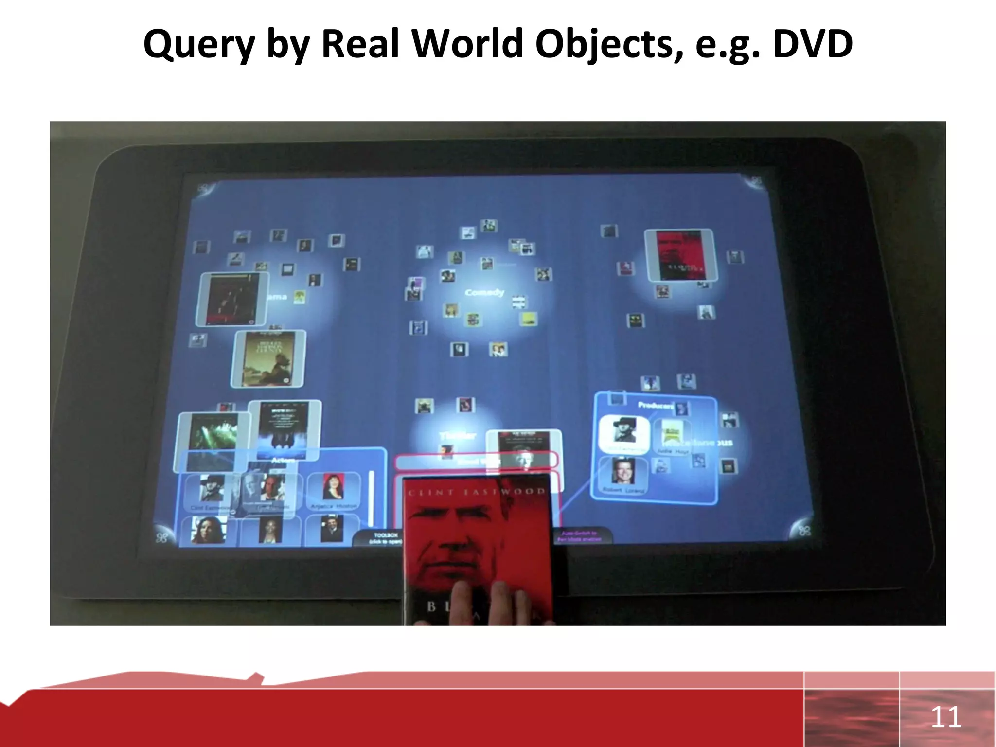Query	
  by	
  Real	
  World	
  Objects,	
  e.g.	
  DVD	
  




                                                              	
     11	
  
 