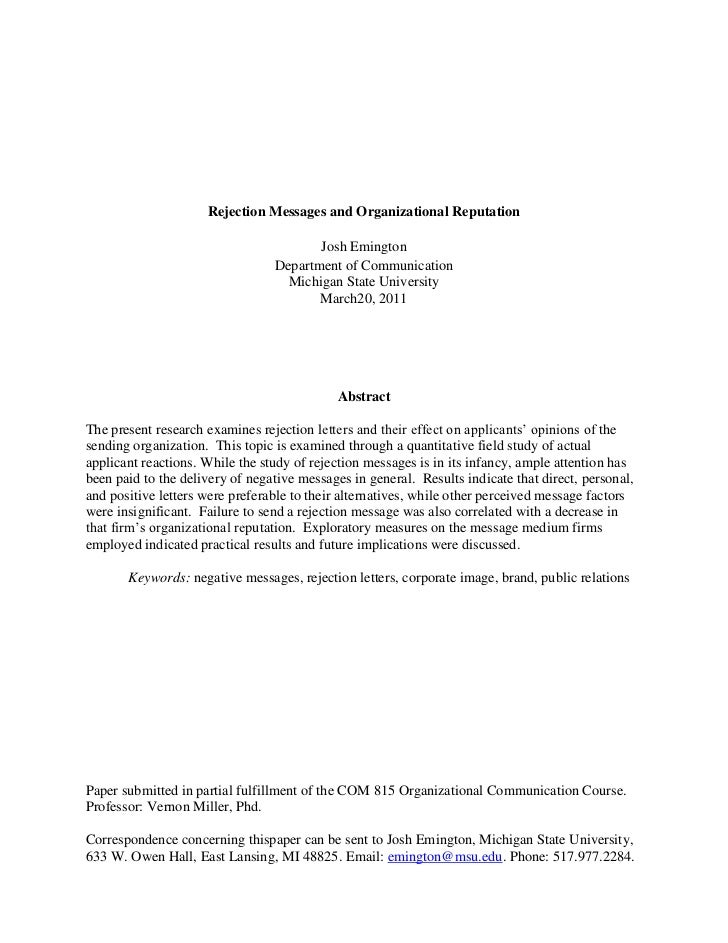 Rejection Messages and Organizational Reputation: Research Proposal D ...