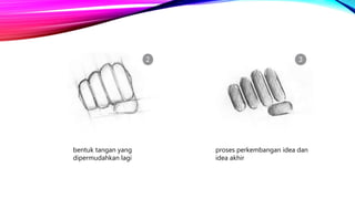 bentuk tangan yang
dipermudahkan lagi
proses perkembangan idea dan
idea akhir
 
