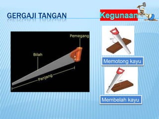 GERGAJI TANGAN




                 Memotong kayu




                 Membelah kayu
 