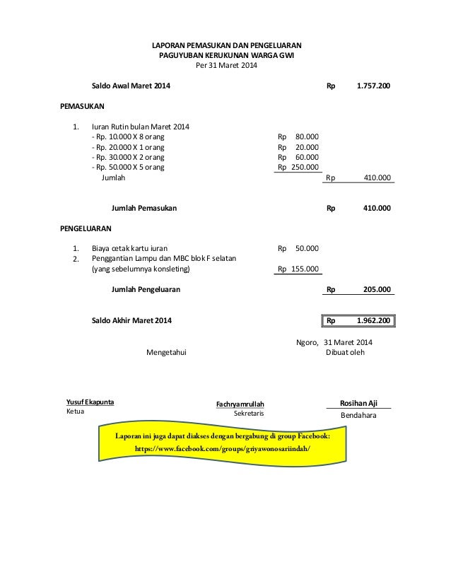 Rekapitulasi Pengeluaran Pemasukan Jan Mar 2014